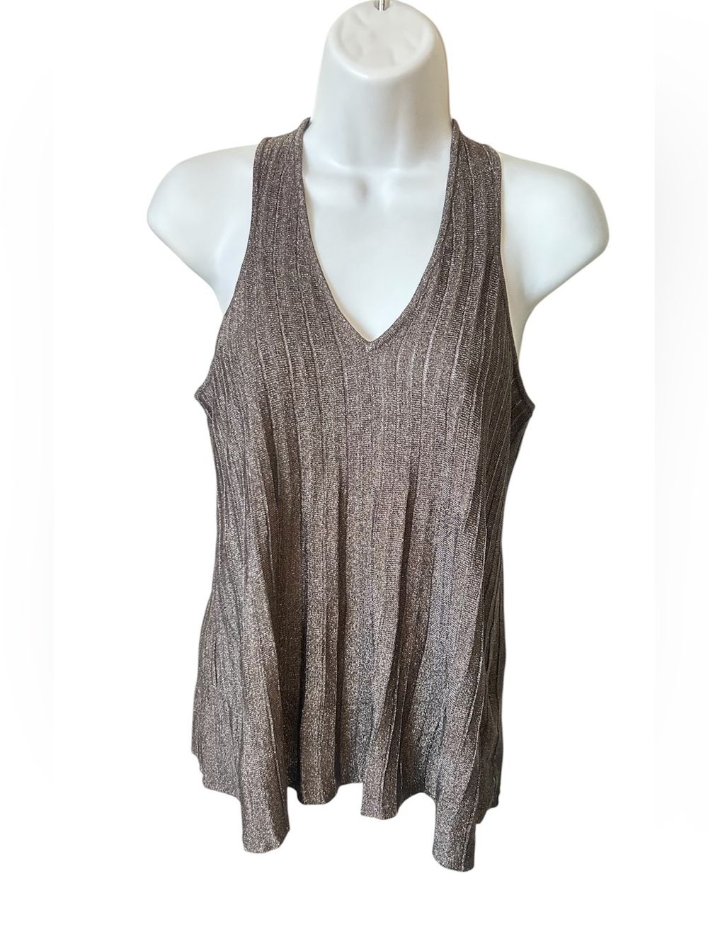Ted Baker, Metallic Brown V-Neck Ribbed Tank Top, Sz 1 (S)